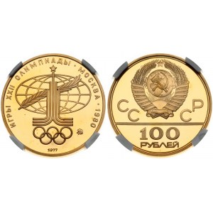 Russia USSR 100 Roubles 1977(M) Olympic logo. 1980 Summer Olympics Moscow. Obverse...