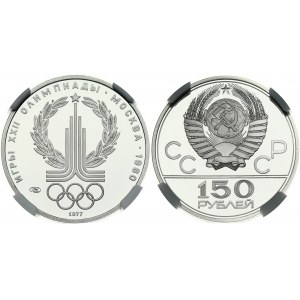 Russia USSR 150 Roubles 1977 (L) 1980 Summer Olympics Moscow Olympics Logo. Obverse...