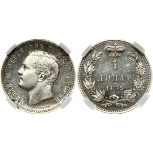 Serbia 1 Dinar 1875 Milan Obrenovic IV (1868-1882) Obverse: Milan Obrenovic IV facing left. Lettering: МИЛАН М...