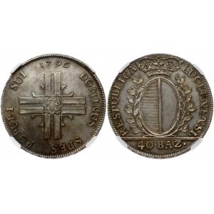 Switzerland Lucerne 40 Batzens 1796 Obverse: Crowned; oval shield within sprigs on mantle; value below. Lettering...