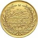 Turkey 500 Kurush 1327//4 (1909-1912) Muhammad V (1909-1918). Obverse: Toughra beneath stars and above regnal year...