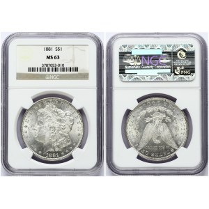 USA 1 Dollar 1881 'Morgan Dollar' Philadelphia. Obverse: Liberty head; facing left. Lettering: E·PLURIBUS·UNUM LIBERTY...