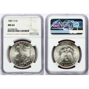 USA 1 Dollar 1881 S 'Morgan Dollar' San Francisco. Obverse: Liberty head; facing left. Lettering...