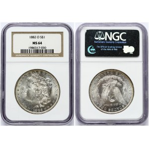 USA 1 Dollar 1882 O 'Morgan Dollar' New Orleans. Obverse: Liberty head; facing left. Lettering: E·PLURIBUS·UNUM LIBERTY...