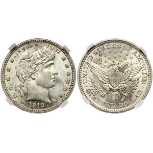 USA 1/4 Dollar 1910 'Barber Quarter' Philadelphia. Obverse: Bust of Miss Liberty right with the designer...