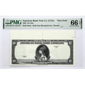 USA 10 Dollars 1929 American Bank Note 'Test Note'. Co. (USA) 1929 10 Units With Wmk- With One Microprint Sec. Thread...