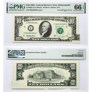 USA 10 Dollars 1995 Federal Reserve Note; small portrait; Minneapolis; Printed Tear Error. Obverse...