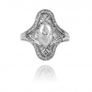 Platynowy pierścionek z diamentową markizą ~1,08ct