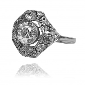 Platynowy pierścionek w stylu Art Deco z brylantem ~1.90ct