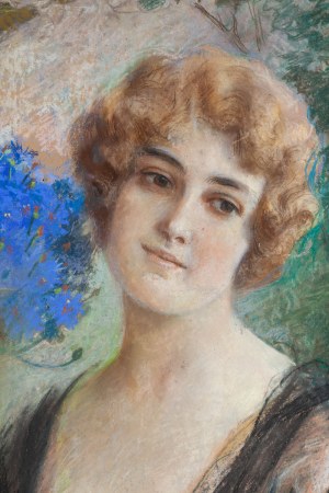 Jan Bąkowski (1872 Kraków - 1934 Kraków), Kobieta z bukietem kwiatów