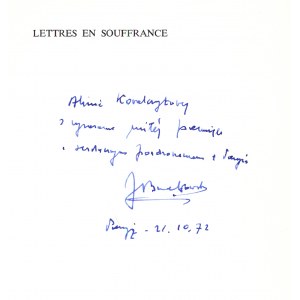 BRZĘKOWSKI Jan (1903-1983): Lettres en souffrance. Paryż: Chambelland, 1972. - 47, [6] s., 20,5 cm, brosz...