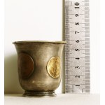 SILVER chalice with a set of all denominations of coins of the November Uprising embedded in the black and base....