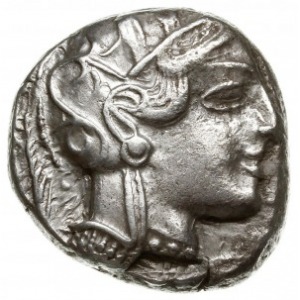 tetradrachma 479-393 pne; Aw: Głowa Ateny w hełmie w pr...