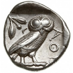 tetradrachma 479-393 pne; Aw: Głowa Ateny w hełmie w pr...