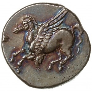 stater, 375-300 pne; Aw: Pegaz lecący w lewo, pod nim z...