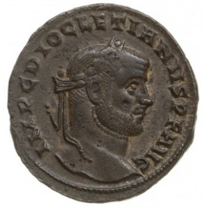 follis 295, Siscia; Aw: Popiersie cesarza w prawo, IMP ...