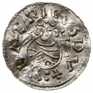 denar przed 1034, Praga; Aw: Popiersie z proporcem na w...