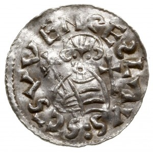 denar przed 1034, Praga; Aw: Popiersie z proporcem na w...