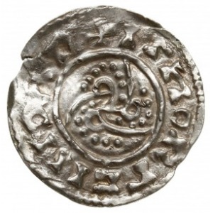 denar 1018-1035, Roskilde; Aw: Trójlistna spleciona roz...