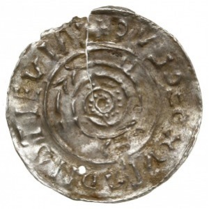 naśladownictwo duńskich denarów Knuta, po 1035; Aw: Spi...