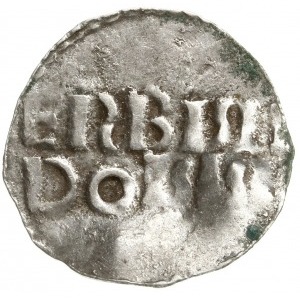 denar 994-1016; Aw: Napis poziomy ERBRII DORBI; Rw: Krz...