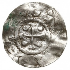 denar 983-996; Aw: Omega, VVIATS...; Rw: Krzyż z kulkam...