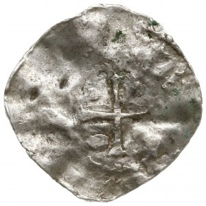 denar 1006-1014; Aw: Kapliczka z kolumnami, HEINRIC[VS ...