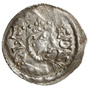 denar 1039-1042, Ratyzbona; Aw: Popiersie w prawo; Rw: ...
