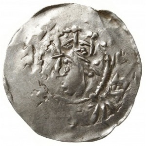 denar 1024-1039; Aw: Popiersie króla w lewo, Rw: Napis ...