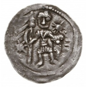 denar z lat 1146-1157; Aw: Dwaj książęta siedzący wspól...