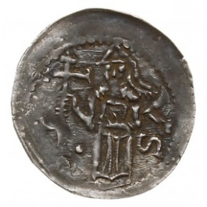 denar 1173-1190; Aw: Biskup stojący na wprost z krzyżem...