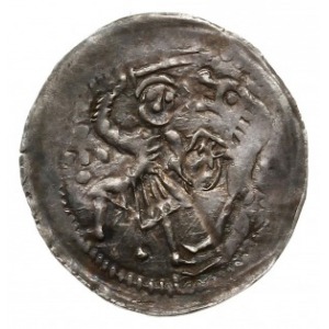 denar 1173-1190; Aw: Biskup stojący na wprost z krzyżem...