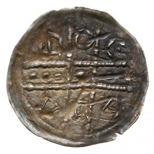 denar z lat 1185-1201, Wrocław; Aw: Napis w czterech po...