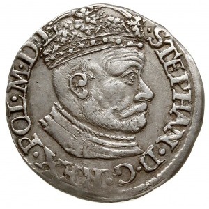 trojak 1581, Olkusz; odmiana z dużą głową króla, na rew...