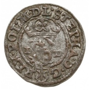 szeląg 1585, Olkusz; odmiana bez liter przy koronie na ...