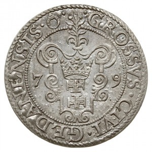 grosz 1579, Gdańsk; końcówka napisu POL D P; CNG 130, K...