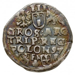 trojak 1597, Poznań; odmiana napisu na awersie SIGIS.3....