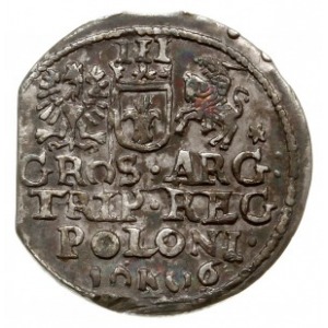 trojak 1606, Kraków; na rewersie litera K rozdziela peł...