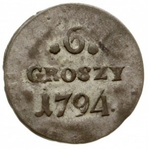 6 groszy 1794 EB, Warszawa; odmiana z cyfrą 4 w dacie p...