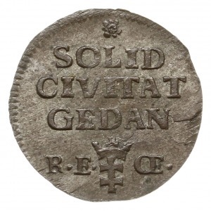 szeląg 1765 REŒ, Gdańsk; mała korona nad monogramem; Pl...