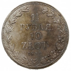 1 1/2 rubla = 10 złotych 1837 MW, Warszawa; odmiana z d...