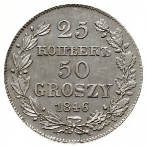 25 kopiejek = 50 groszy 1846 MW, Warszawa; Plage 385, B...
