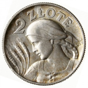 2 złote 1925, Londyn; kropka po dacie, popiersie kobiet...