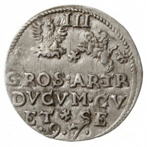 trojak 1597, Mitawa; na awersie z napisem MON ARG; Iger...