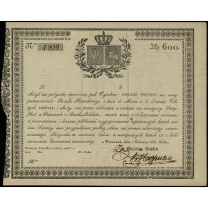 pożyczka (obligacja) na 600 złotych 1.06.1831; numeracj...