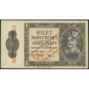 1 złoty 1.10.1938, seria H, numeracja 1234567 / 8900000...