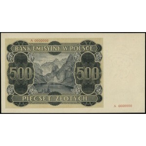 500 złotych 1.03.1940, seria A, numeracja 0000000, bez ...