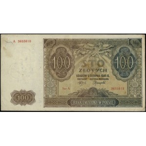 100 złotych 1.08.1941; seria A, numeracja 3655818, ze s...