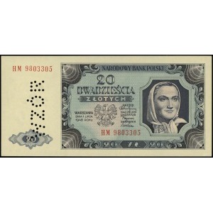 20 złotych 1.07.1948; seria HM, numeracja 9803305, bez ...