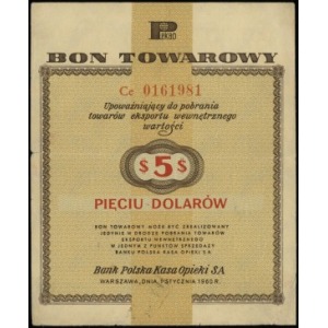 5 dolarów, 1.01.1960; seria Ce, numeracja 0161981, z kl...